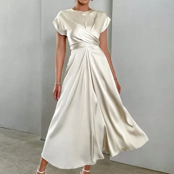 Apricot Casual Womens Solid Criss Cross Front Satin A-line Dress - Picture 1 of 5